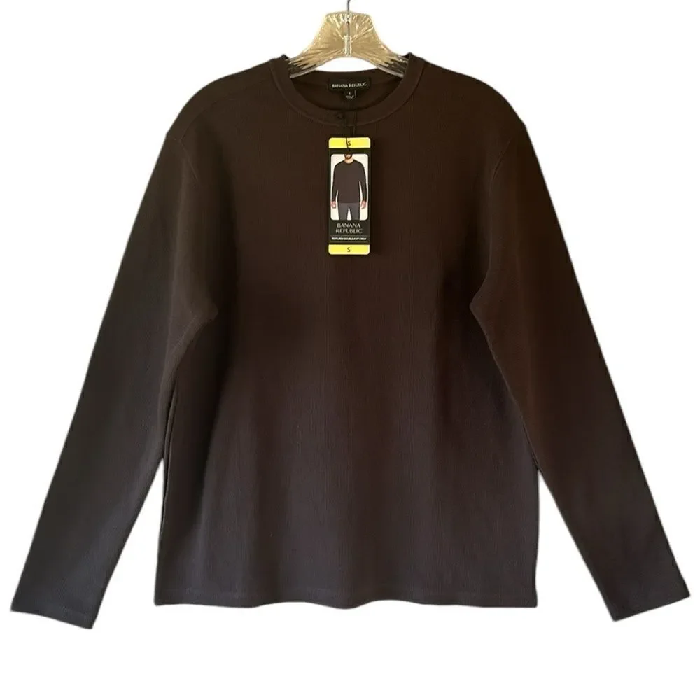 NEW Banana Republic Mens Brown Waffle Knit Crewneck Shirt